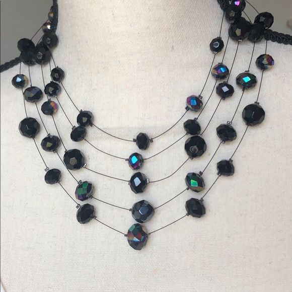 Erica Lyons Jewelry - Floating bead faceted dichroic 5 strand, black, necklace EL